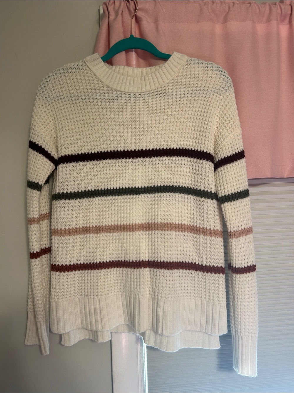 SO Cream Crewneck Sweater with Multi-Color Stripes